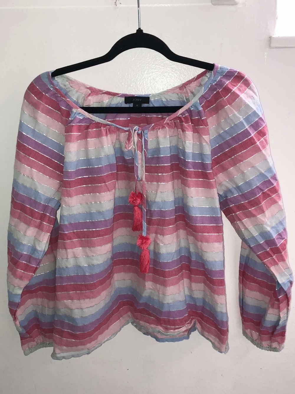 J. Crew Pink Multi-Stripe Peasant Blouse